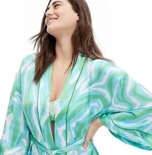 New Diane Von Furstenberg for Target Long Satin Disco Zebra Green Robe Small
